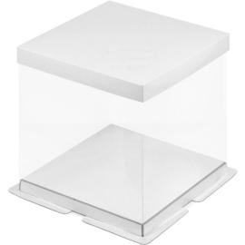 Коробка под торт ПРЕМИУМ с пьедесталом прозрачная 260*260*180 (белая), арт.022140