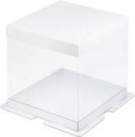 Коробка для торта белая ПРЕМИУМ с пьедесталом прозр. 235*235*220 мм, арт. 022000