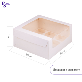Коробка под капкейки (9шт) белая с увелич.окном, 235*235*110 мм, арт. 040710