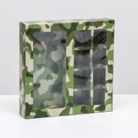 Коробка под 8 конфет + шоколад, с окном, "Камуфляж", 17,7*17,85*3,85 см, арт. 9433588