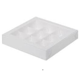 Коробка для конфет 9 шт белая с пластик.крышкой 155*155*30 мм.050061. есть небольшой брак
