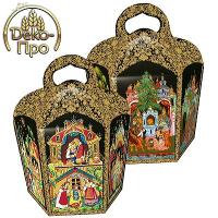 Коробка из картона для кулича 134 мм Черный Палех арт.59489