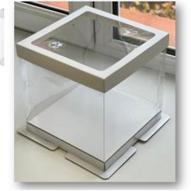 Коробка под торт ПРЕМИУМ прозрачная с пьедесталом и окном 235*235*220 (белая), арт.022430