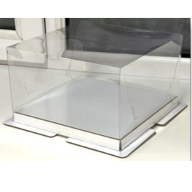 Коробка под торт ПРЕМИУМ с пьедесталом и с прозр. куполом,белая 235*235*140мм, арт.022400