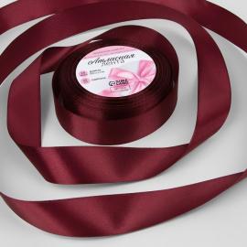 Лента атласная, 25 мм*23м, цвет Спелая вишня, арт.9791674
