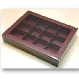 Коробка для конфет с пластиковой крышкой 190*150*30 (12) (шоколад), арт.050234