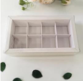 Коробка для 8 конфет с прозр.кр. и тонким раздел.,180*100*35мм (яч.35*35мм) арт.КУ-00783