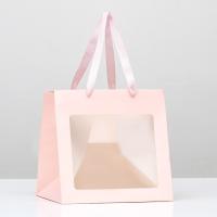 Пакет подарочный, крафт, с окном, «Розовый», 25*25*25см, арт.9608109