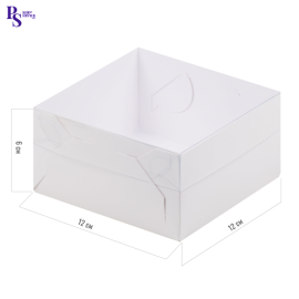 Коробка для зефира, тортов и пирожных, белая с пл.крышкой, 120*120*60 мм, арт. 070221