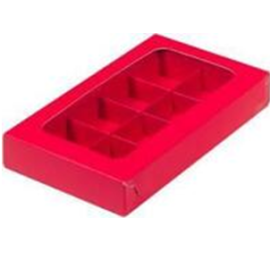 Коробка для конфет 8 шт с вклеенным окном КРАСНАЯ МАТОВАЯ 190*110*30 арт.050045