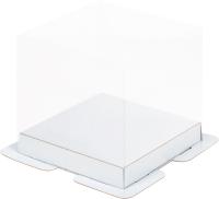 Коробка под торт ПРЕМИУМ с пьедесталом прозр. 150*150*140 (белая), арт.022020