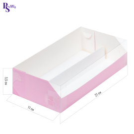 Коробка для макарон 2 ряда с пл крышкой и ложем 210*110*55мм (роз матовая), арт.080374 (50 шт/уп)
