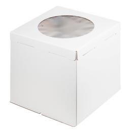 Коробка для торта с окном, гофрокар. (2 части+дно), БЕЛАЯ. 240*240*300, арт.019110