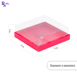 Коробка под муссовые пирожные 4 шт с пл. крышкой 170*170*60мм (красная матовая), арт.070512