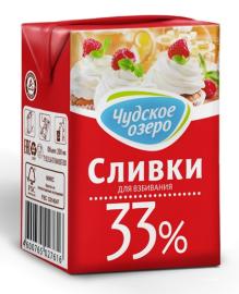 Сливки животные "Чудское озеро" 33% 0,2 л, питьевые несгущеные без сахара