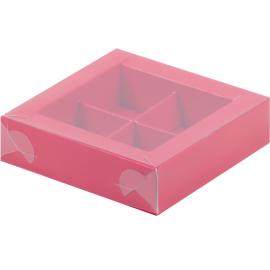 Коробка для конфет 4 шт с пл крышкой 120*120*30мм (красная матовая), арт.051004