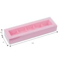 Коробка для конфет 5 шт розовая матовая с пластик.крышкой 235*70*30 мм, арт. 051027