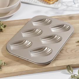 Форма для выпечки «Голд», 26,5×18,5×1,5 см, 6 ячеек, антиприг. покрытие, цвет ЗОЛОТОЙ. арт. 7361997