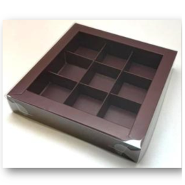 Коробка для конфет с пластиковой крышкой 155*155*30 мм (9) (шоколад), арт.050170