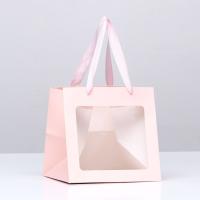 Пакет подарочный, крафт, с окном, «Розовый», 20*20*20см, арт.9608105
