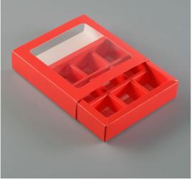 Коробка для 9 конфет с обечайкой с окном, Белый, 138*138*38мм, арт.КУ-00169