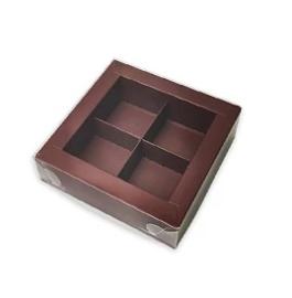 Коробка для конфет с пластиковой крышкой 120*120*30 мм (4) (шоколад), арт.050906