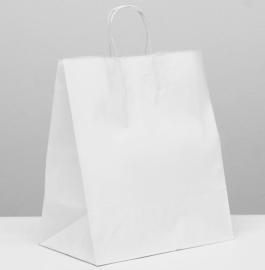 Пакет крафт без печати, белый, круглая ручка 32*20*37 см, арт.3742613