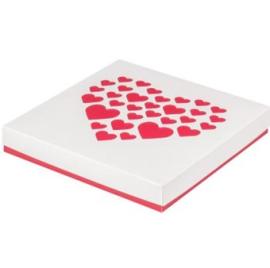 Коробка для клубники в шоколаде бело-красная с сердечками 200*200*40 мм, арт.070747