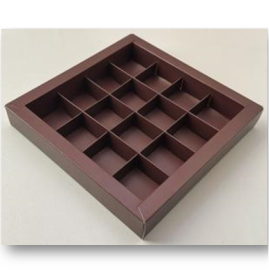 Коробка для конфет с пластиковой крышкой 200*200*30 (16) (шоколад), арт.050559