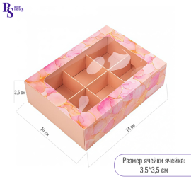 Коробка с обечайкой с окном 6 конфет, Розовые лепестки, КУ-00860 (кор/100шт)