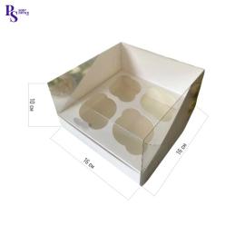 Моноблок под 4 капкейка с прозр.крышкой БЕЛЫЙ с дв.стенкой, 160*160*110мм, арт.КУ-00698