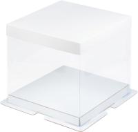 Коробка под торт ПРЕМИУМ с пьедесталом прозр. 300*300*280 (белая), арт.022010