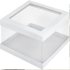 Коробка для торта ЛЮКС с прозр. стенками и окном белая 160*160*120мм, арт.022781