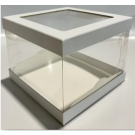 Коробка для торта ЛЮКС с прозр. стенками и окном белая 160*160*120мм, арт.022781