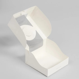 Моноблок с окном под мини-торт, белый, 140*140*80мм, арт.КУ-00445