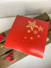 Коробка для 9 конфет с обечайкой с окном, Зол. гирлянда (ТИСНЕНИЕ ЗОЛ ФОЛЬГОЙ на окне), арт.КУ-00735