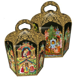 Коробка из картона для кулича 110 мм Черный Палех, арт.1805