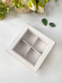 Крышка/дно под 4 конфеты с прозрачной крышкой, белый. 94*94*36мм, арт.КУ-00706